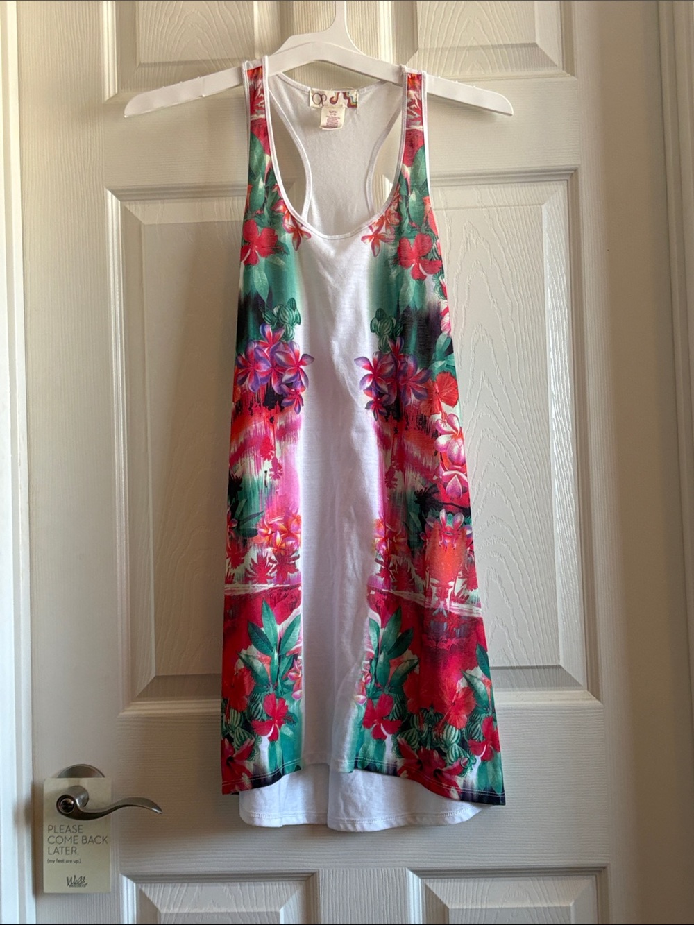 OP Floral Midi Dress in White with Red, Green, Pink Accents